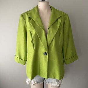 Vintage Dana Kay Lime Green Statement Blazer Jacket Chartreuse Plus Size 16 Y2K
